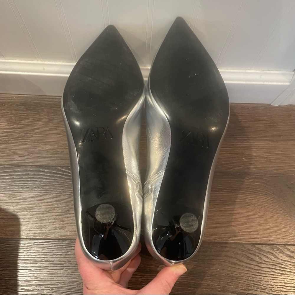 Zara Silver Metallic Kitten Heel Ankle Boots Date Night Clubbing EU 37/US 6 - Picture 10 of 14